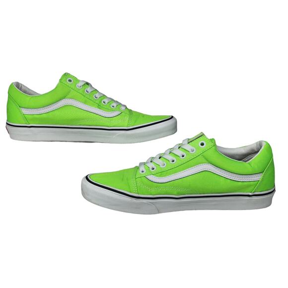 Vans Old Skool Shoes Mens 10.5 Neon Green Florescent Low Top White Sneakers main image 6